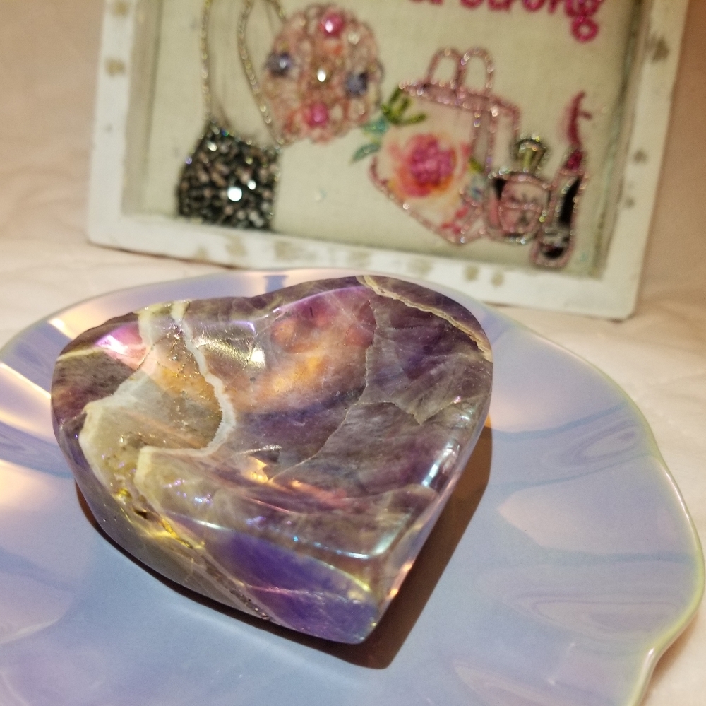 Aura Amethyst Heart Bowl LOVE rare dreamy lilac purple